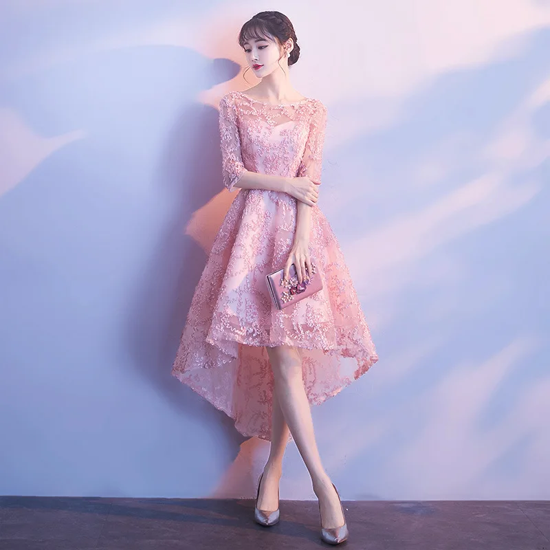 Pink Lace Satin Oriental Style Banquet Dresses Chinese Vintage Wedding Cheongsam Elegant Short Evening Party GownsSize XS - XXXL |