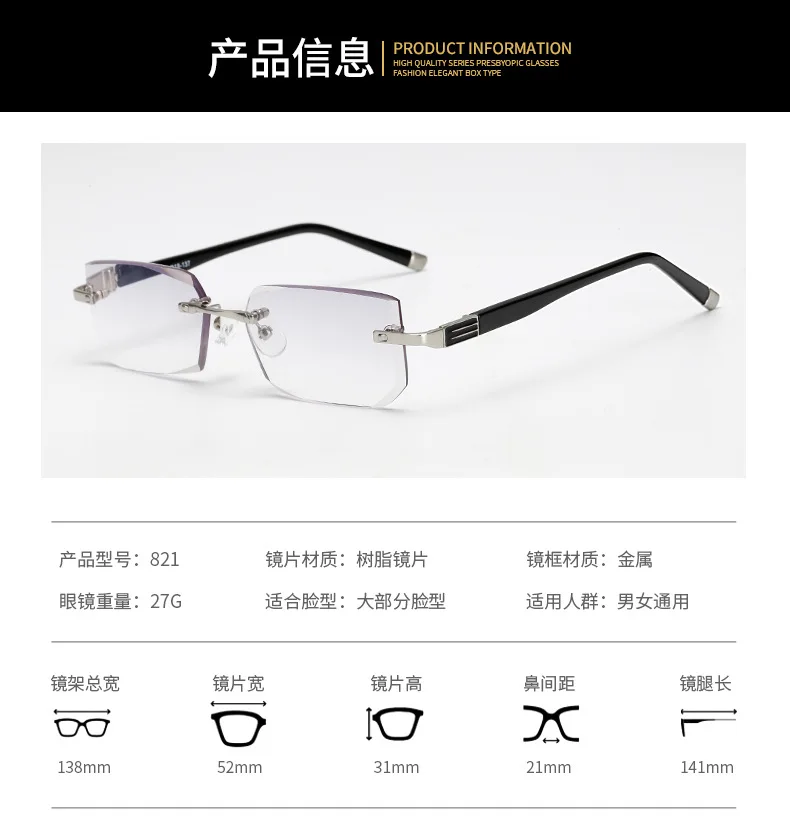 Очки для чтения без оправы мужчин и женщин = Clear VIDA благородные элегантные серые