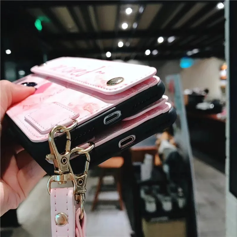 2in1 Cute Love Heart Wallet Leather Phone Case for IPhone X 6 6S 6P 7 8 Plus with Hand Strap |