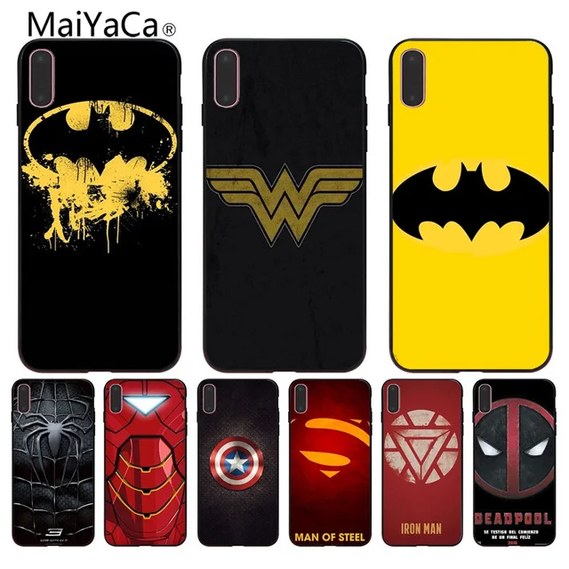 MaiYaCa Alliance Superhero Batman Wonder Woman для iPhone 4S 5C 5S 6S 7 8 XR XS MAX черный мягкий чехол телефона