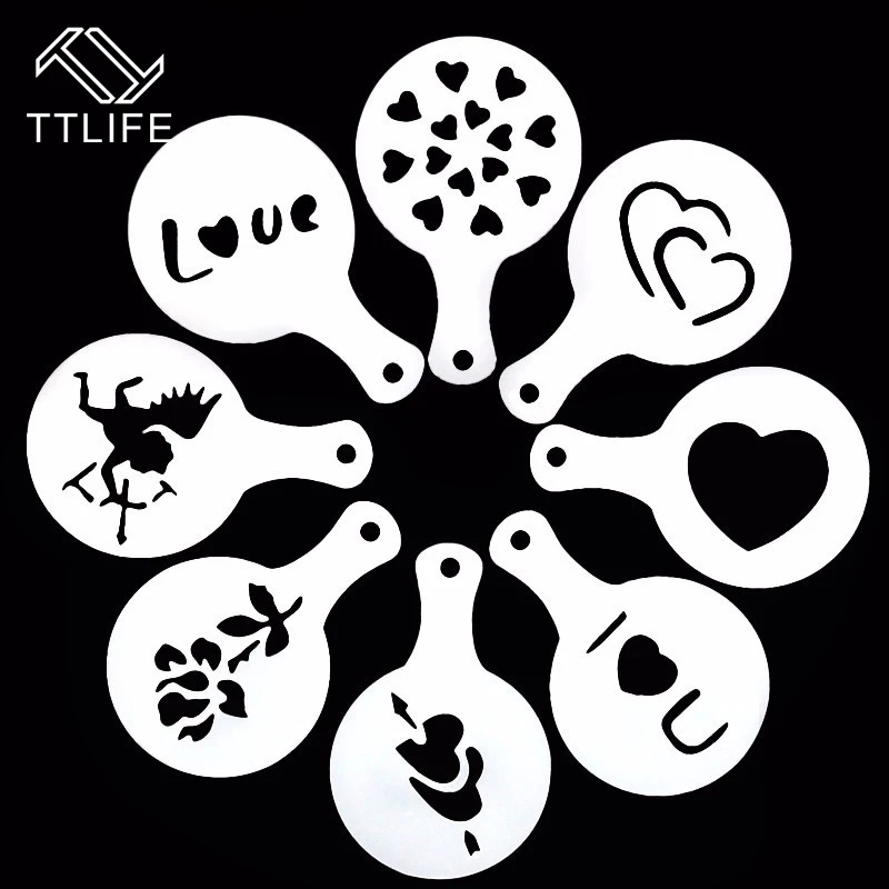 TTLIFE 8 шт. валентина стиль кофе Искусство трафареты Кафе Латте пены спрей капучино бариста резьба инструменты торт Duster Шаблоны