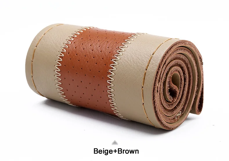 Beige Brown 37/38 см из натуральной яловой кожи универсальный чехол рулевого колеса автомобиля оплетка мульти Цвет крышка рулевого колеса для Для мужчин Для женщин автомобильные аксессуары - Название цвета: Beige Brown