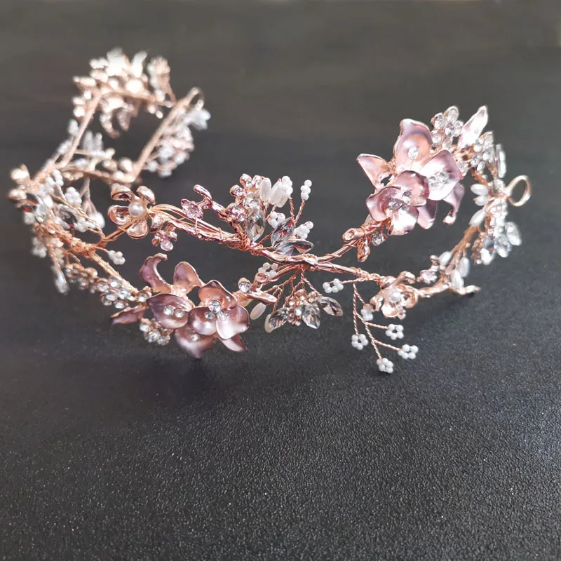 Свадебная тиара с кристаллами и жемчугом ручной работы SLBRIDAL повязка на голову