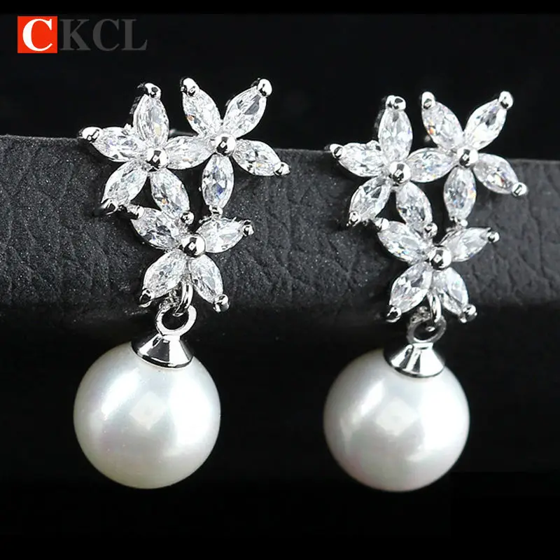 Женские Висячие серьги с цветком и жемчугом висячие от известного китайского