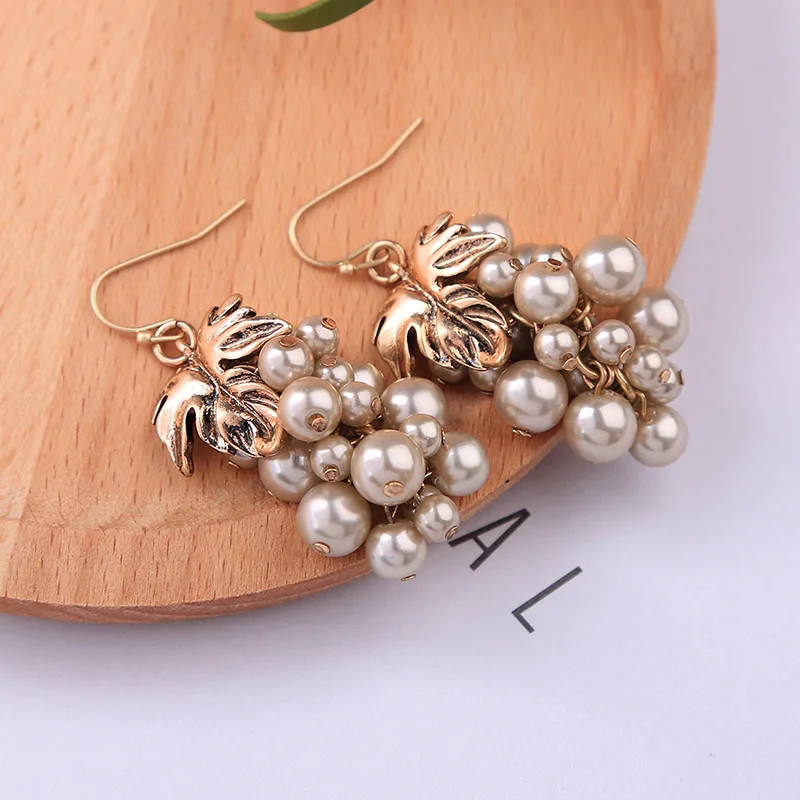 KISS ME Purple Grey Imitation Pearl Green Enamel Leaf Grape Drop Earrings Trending Style Women Dangling Earring Brand Jewelry | Украшения и