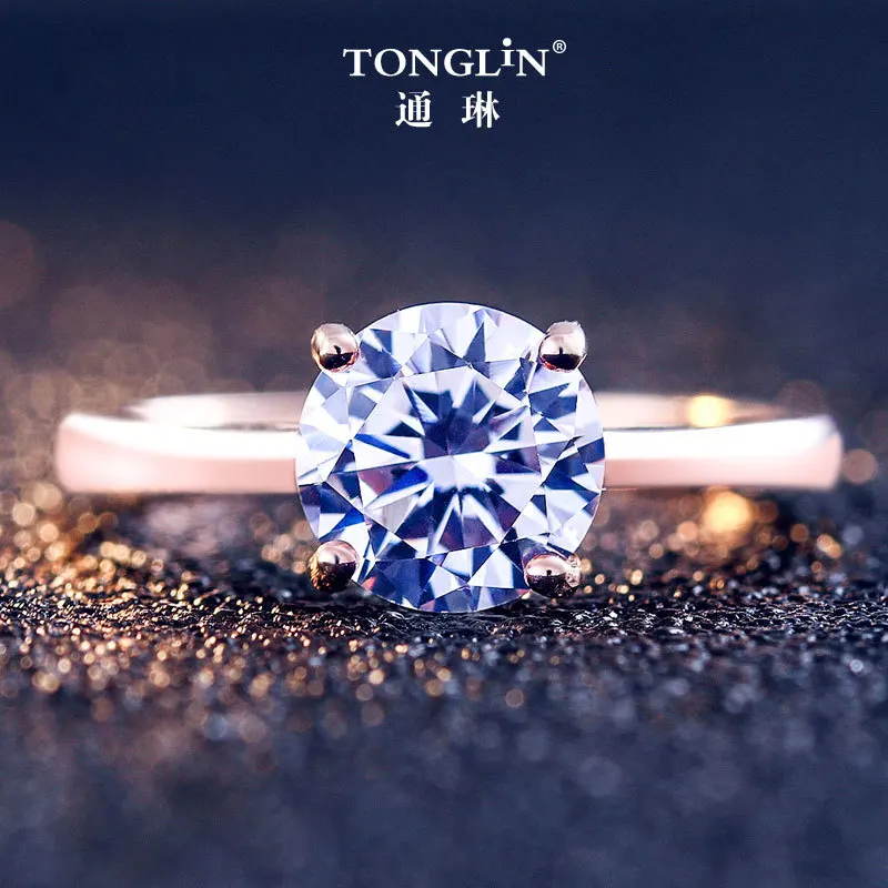 TONGLiN Классический стерлингового серебра 925 2ct кольцо из розового золота Помолвочное кольцо с бриллиантом для один и только любовь подарок жене