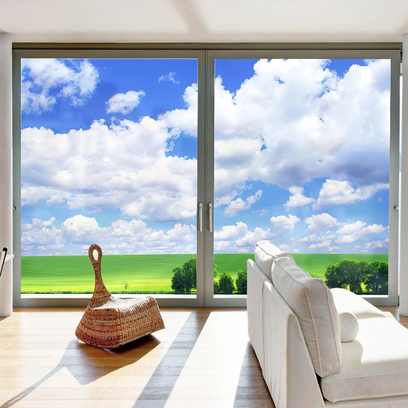 Индивидуальные Современные наклейки на окна с голубым небом и белыми