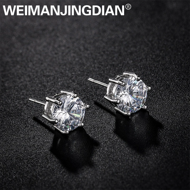 WEIMANJINGDIAN Brand Classic High Quality 8mm Round Cut Cubic Zirconia CZ Screw Clip or Post Pin Earrings for Women | Украшения и
