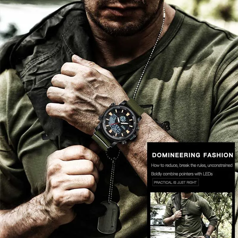 

Digital Watches Men's Fashion Outdoor Sports Analog Waterproof LED Display Army Men Watch Military Wristwatches For Male