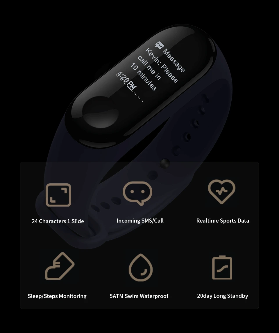 Xiaomi mi Band 3 Смарт-Браслет фитнес-браслет mi Band Band3 0,7" Дисплей сообщений OLED частота сердечных сокращений Smartband