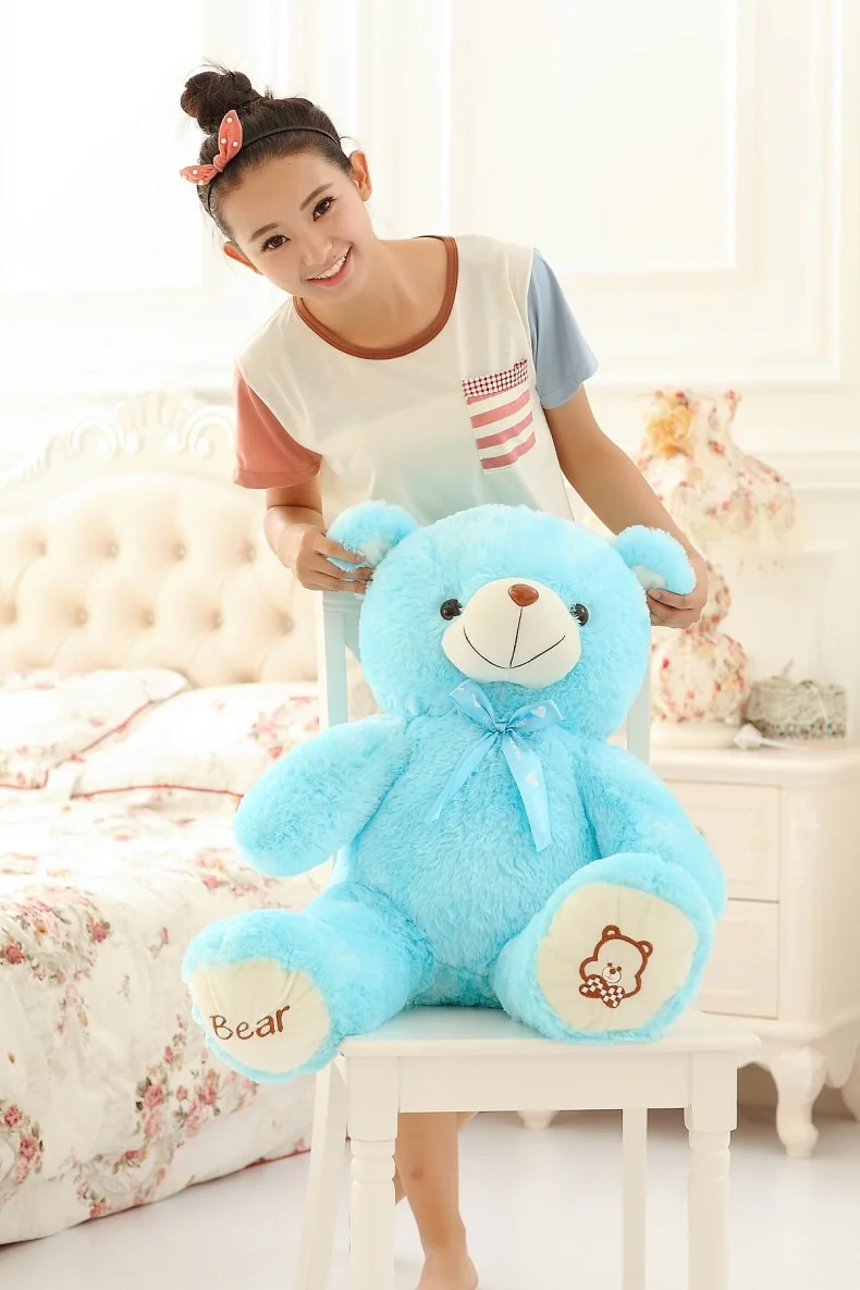 

cute plush bow teddy bear toy blue bear doll birthday gift about 80cm s2950