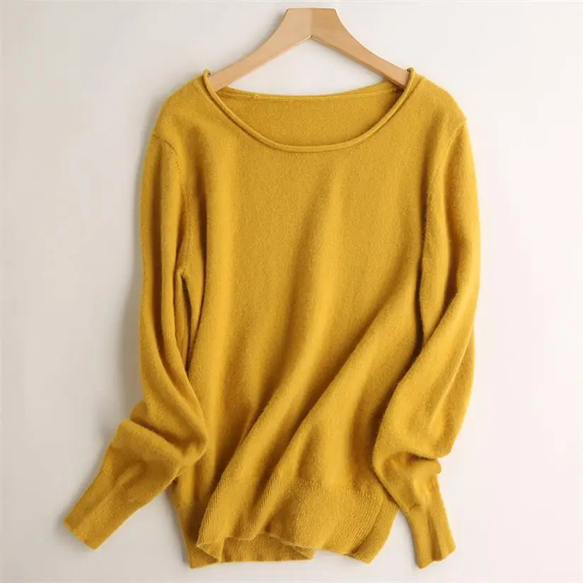 Ginger yellow 2019new дикий свитер женский пуловер с круглым вырезом женский эластичный кашемировый свитер Повседневный модный свитер женская зимняя одежда - Цвет: Ginger yellow