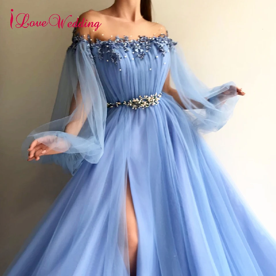 ILoveWedding 2019 вечернее платье Воротник голубой нежный бисера одежда с длинным