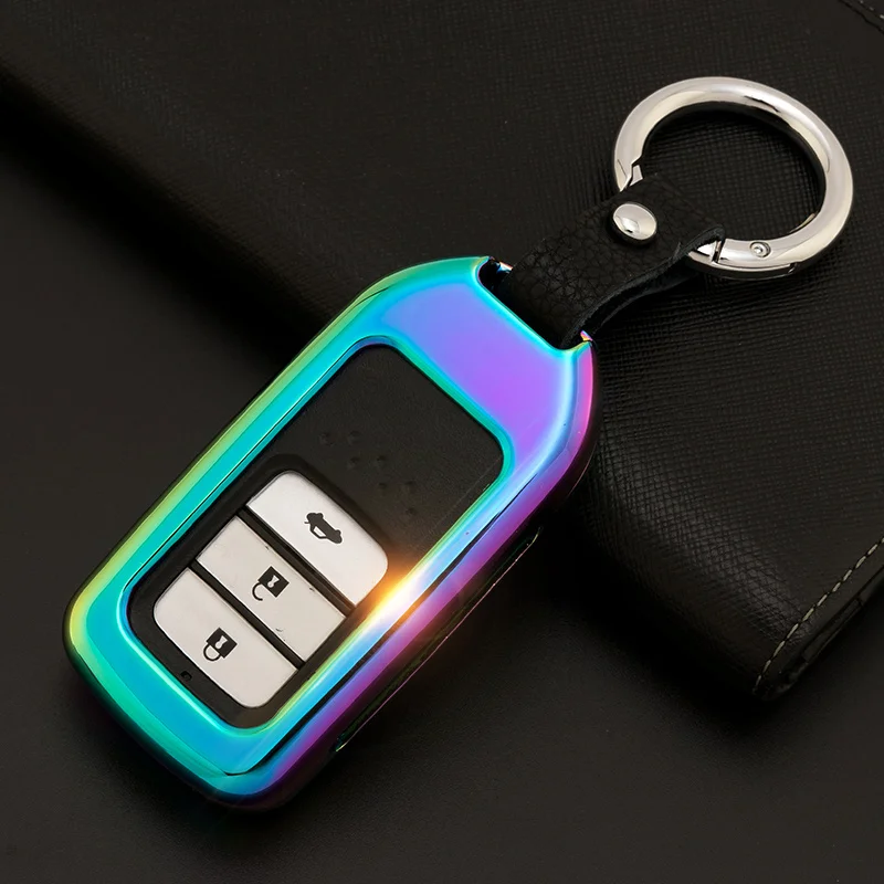 Free Shipping Zinc Alloy + leather Key Cover Case Shell For Honda Fit HR-V Accord CIVIC 3buttons car Chain Metal Smart Keychain |