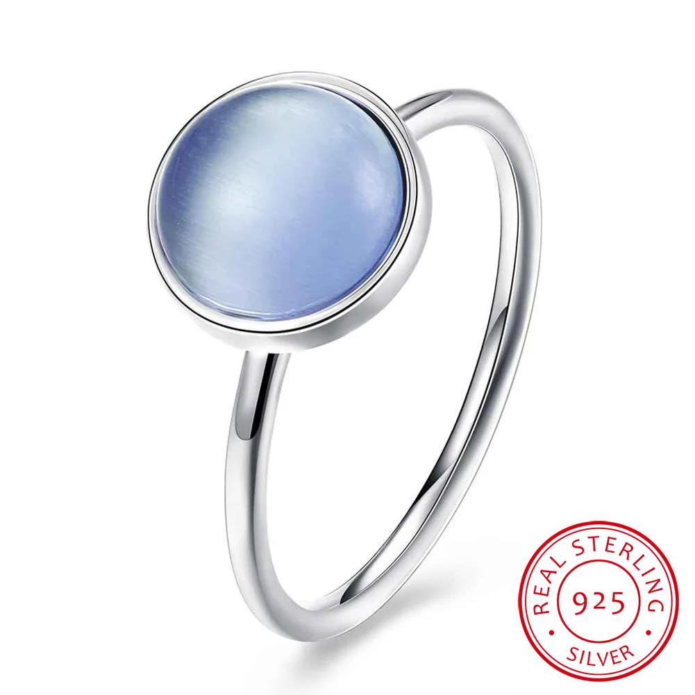 Женские круглые кольца из стерлингового серебра 925 пробы 10 мм синий камень модные