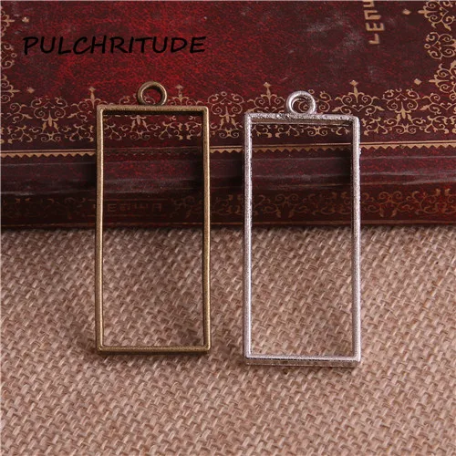 bronze and silver PULCHRITUDE 15 шт./лот 20*49 мм цинковый сплав Прямоугольник полые Шарм Золотой лоток ободок кулон Diy ювелирные изделия ручной работы ремесло c2163 - Окраска металла: bronze and silver