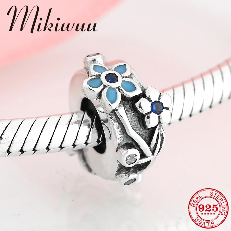 925 стерлингового серебра DIY прекрасные красивые синие цветы CZ пробки