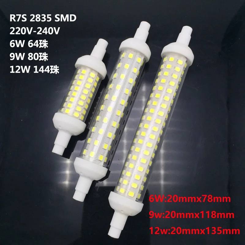 

20 шт. приглушаемая Светодиодная лампа R7S, 6 Вт, 9 Вт, 12 Вт, smd2835, 64 шт., 80 шт., 144 шт., 220 В, 230 В, 78 мм, 118 мм, 135 мм