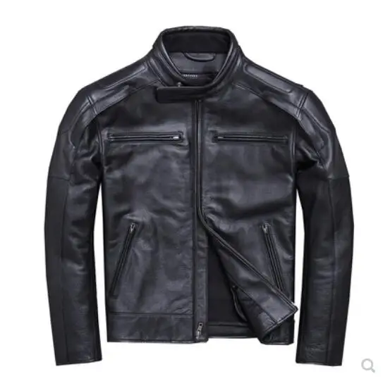Brand Leather Jacket Men Fashion Mens Slim Fit Profession Motorcycle Biker Jacket Genuine Leather Coat