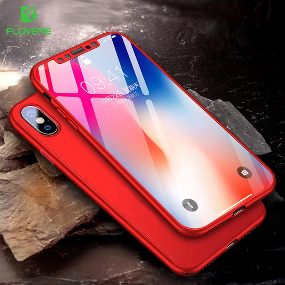 FLOVEME 360 Full Protective Case For iPhone X 8 7 Plus 6 6S Tempered Glass Cases 5 5S SE Phone Back Cover |