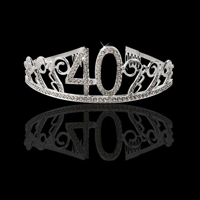 1pc 40th crown 30, 40, 50, вечерние короны для взрослых на день рождения, хрустальные стразы, тиара, корона принцессы, Свадебные или девичьи вечерние украшения - Цвет: 1pc 40th crown