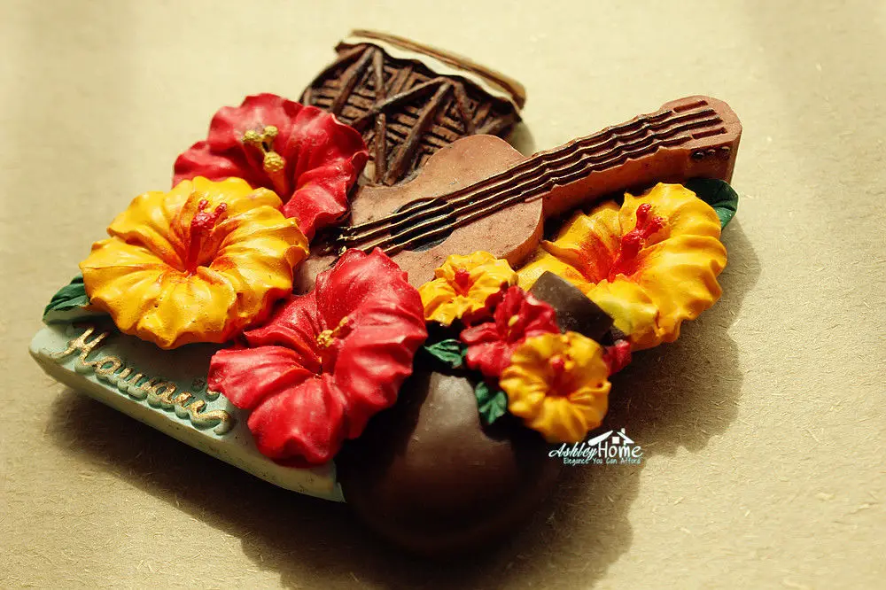 Гавайи США гибискуса цветы Гавайские ручная роспись 3D смолы сувенир холодильник