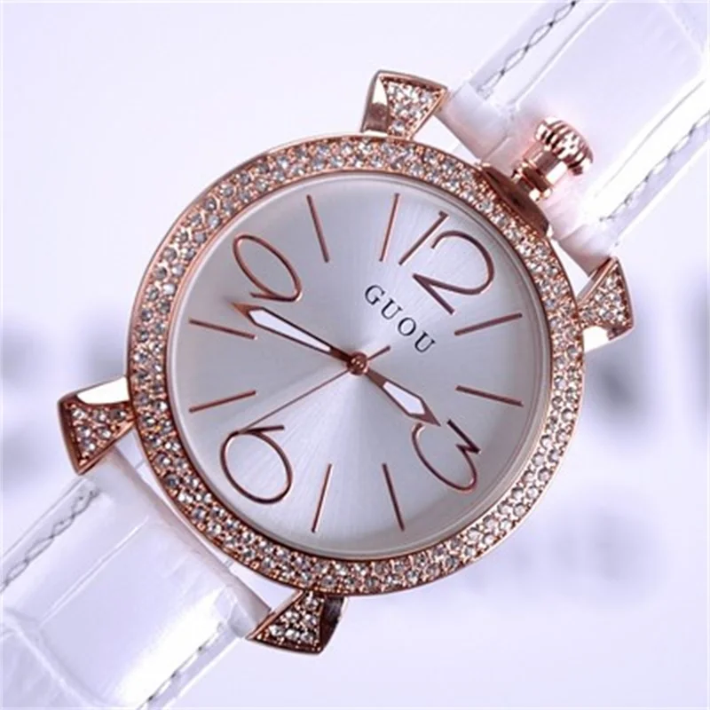 Женские кварцевые часы с ремешком из натуральной кожи со стразами|wristwatch brand|wristwatch