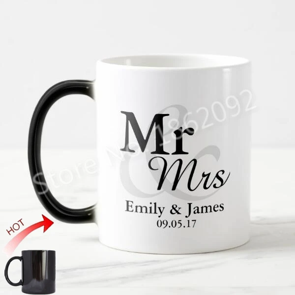 На заказ Mr Mrs кружка элегантная Персонализированная Mr Mrs волшебная кружка чашка теплообмен цвета Типографика чашки Креативные Свадебные юбилейные подарки