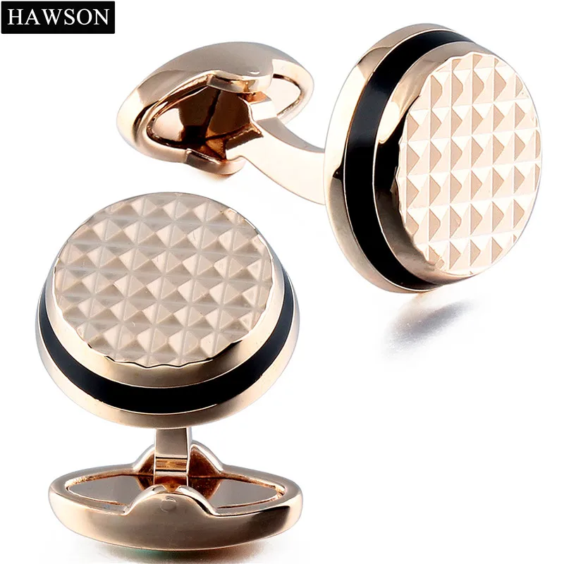 Rose gold color HAWSON золотые запонки для рубашки Металлическая запонка звенья с черной эмалью ювелирные аксессуары 3 цвета манжеты кнопка - Окраска металла: Rose gold color