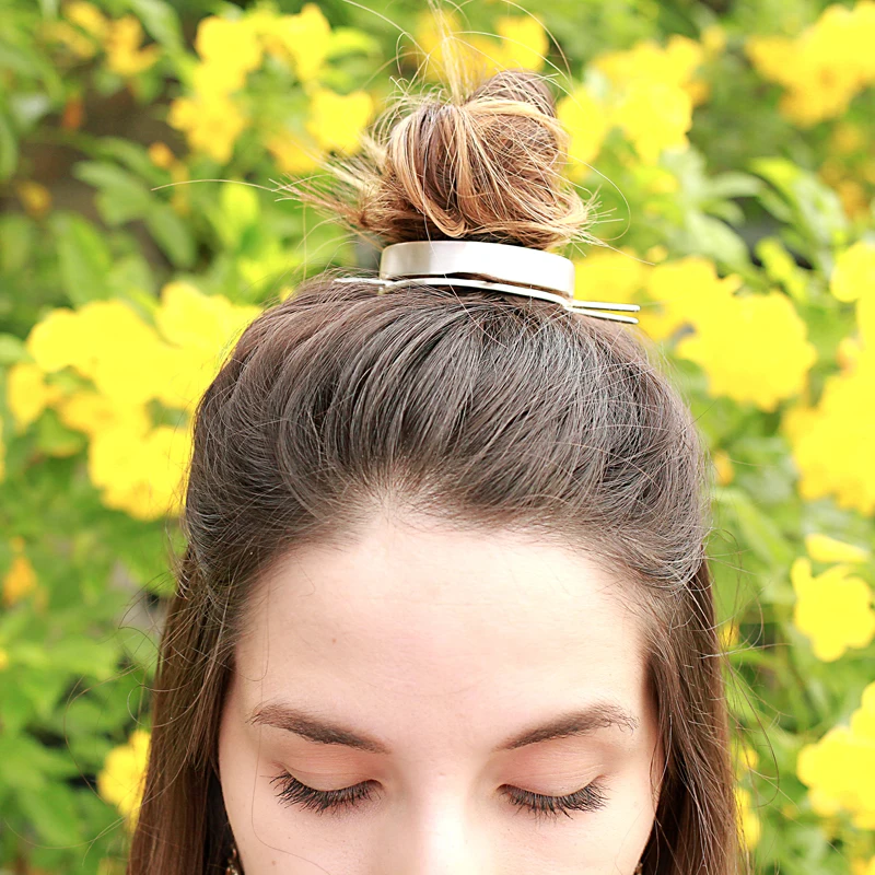 Alloy Round Top Hair Cuff Bun Cage - Original Design, High Polished. Minimalist Bun Holder Cage Hair Stick for Wedding Hair Accessories. image 2