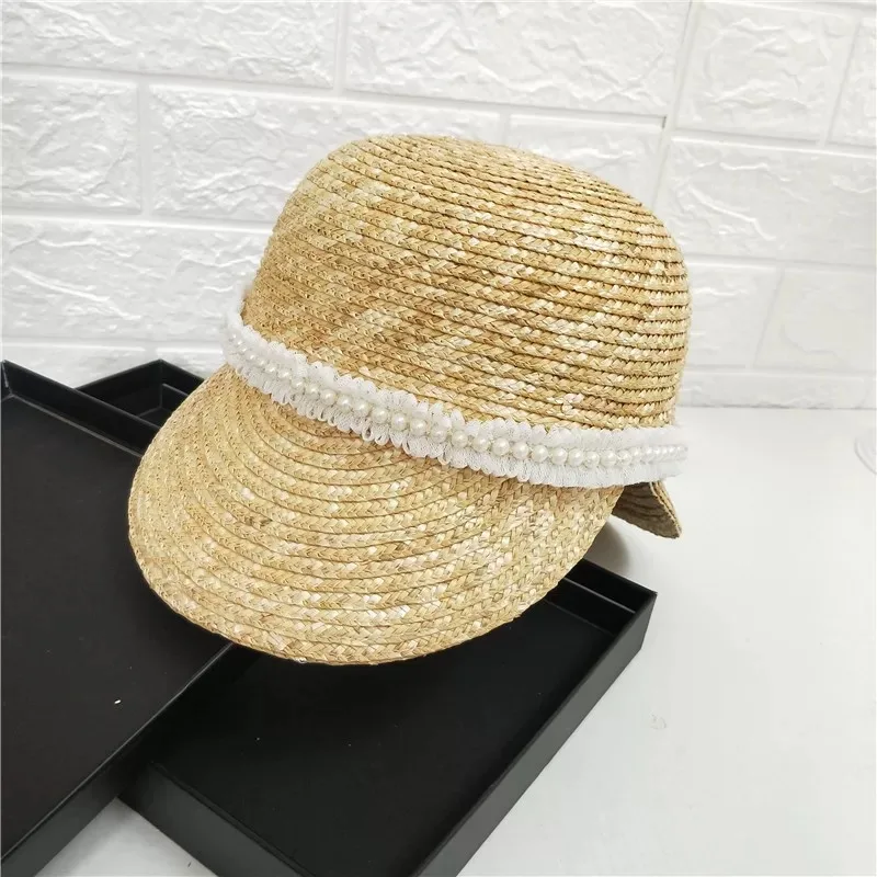 Lace pearl Женские Модные женские шляпы от солнца с большими двойными полями шляпа из натуральной соломы солнце блеск буквы пляж открытый солнцезащитный крем Кепка дропшиппинг - Цвет: Lace pearl