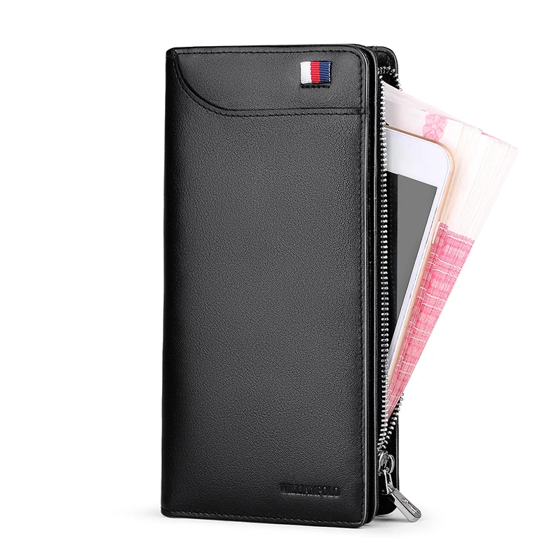WILLIAMPOLO Genuine Leather Male Wallet Cartera Hombre With 23 Card Holder Zipper Closure Men's Wallet PL301