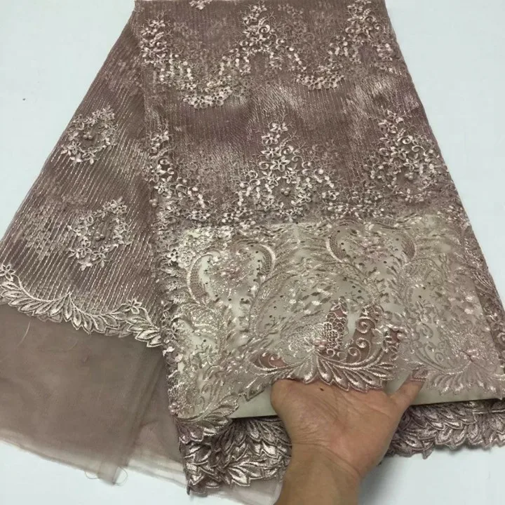 

5 Yards/pc Hot sale royal blue french net lace flower embroidery african mesh lace fabric with beads stones for dress BN80-3
