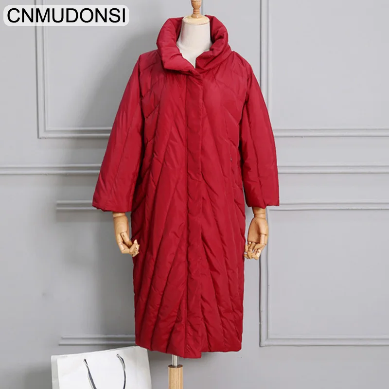 W1B12Redwine CNMUDONSI2018, роскошная зимняя куртка, винтажное пальто, светильник, корейский пух, для женщин, ультра, Женская парка, длинное пальто, большой размер, ветровка - Цвет: W1B12Redwine