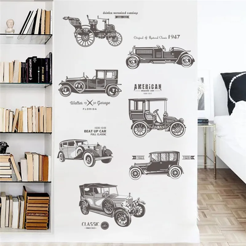 

Retro Cars Pattern Wall Stickers For Bedroom Office Bar Cinema Home Decoration Classical Mural Art Diy Pvc Wall Decal