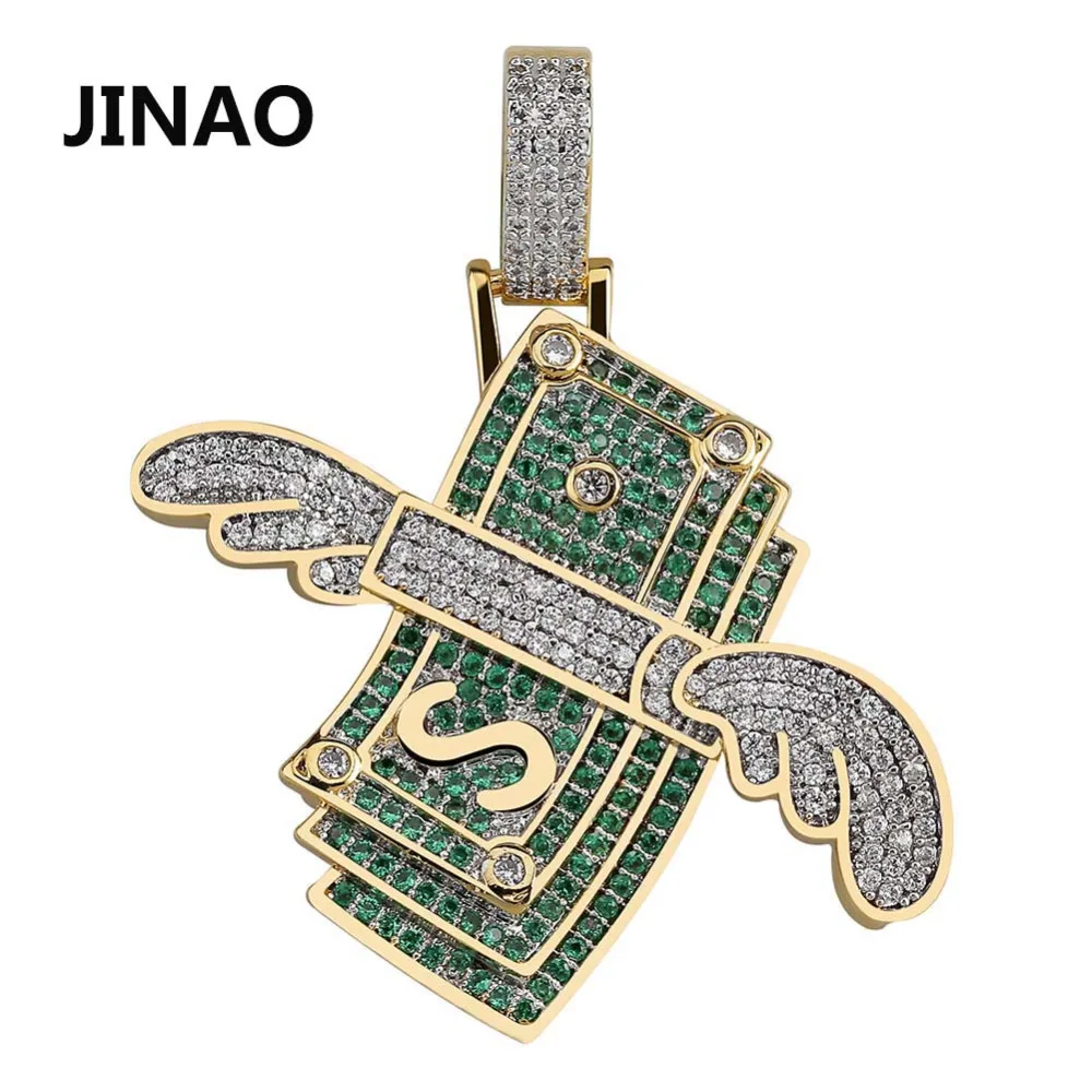 JINAO Новые деньги кубический циркон Iced Out цепи летающие наличные хип хоп ювелирные изделия кулон ожерелье s для мужчин женщин Подарки