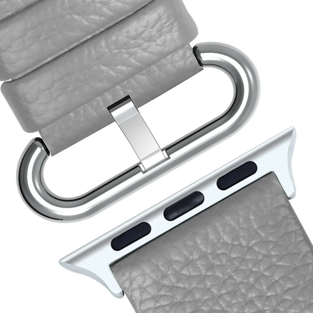 Grey 15 цветов Apple Watch Band 3/4 42 мм 38 мм, браслет для iWatch из натуральной кожи с застежкой из нержавеющей стали для iWatch серии 4 и 3 и 2 и 1 - Цвет ремешка: Grey