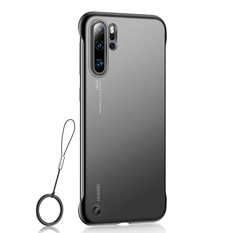 black Матовый Бескаркасный чехол honor 20 без оправы coque on для huawei p30 pro p 30 lite light 30 lite 30pro Borderless чехол для телефона с веревкой - Цвет: black