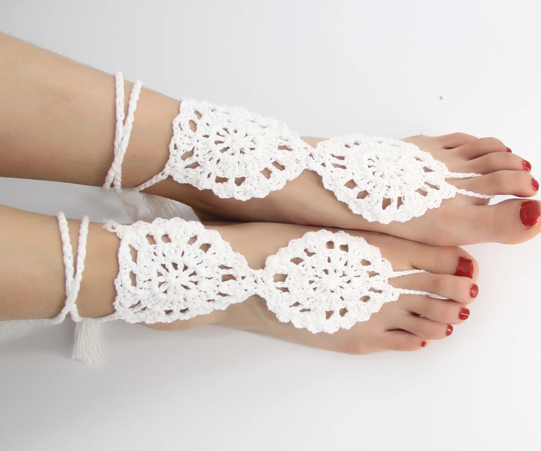 2pcs Anklet Crochet Barefoot Sandals Women Handmade Wedding Knitted Rope Yoga Dancing Wear Foot Ankle Chain | Спорт и развлечения