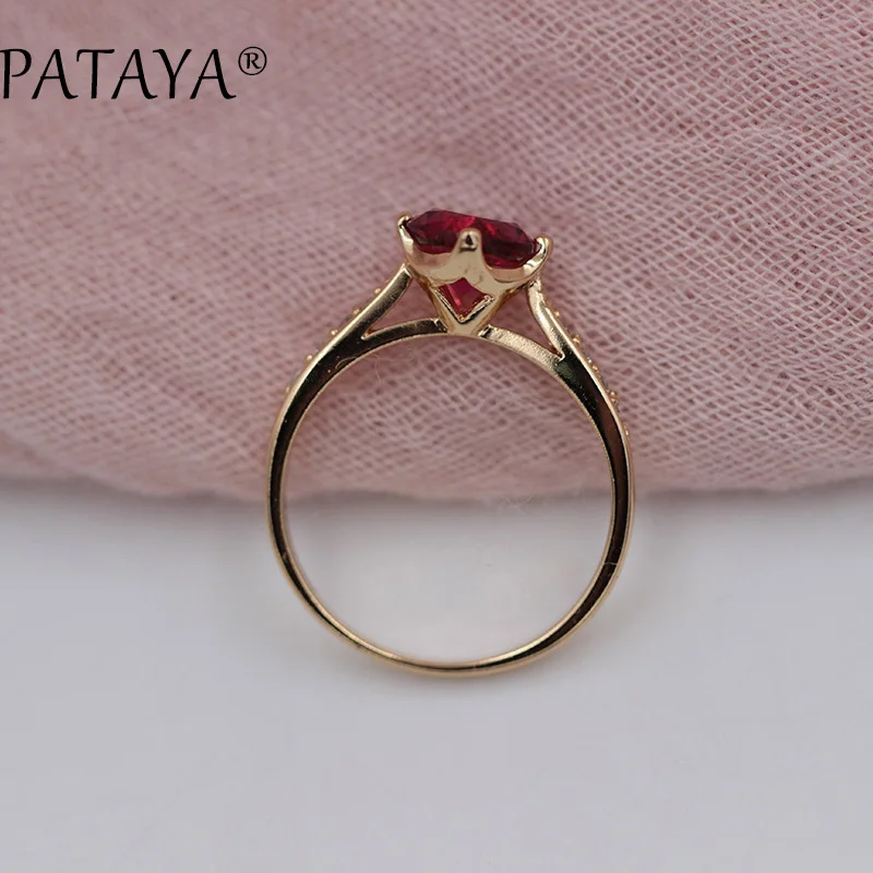 PATAYA Новое поступление 585 кольца из розового золота женские свадебные Романтические Аксессуары Ювелирные изделия розовый красный круглый природный Цирконий кольца