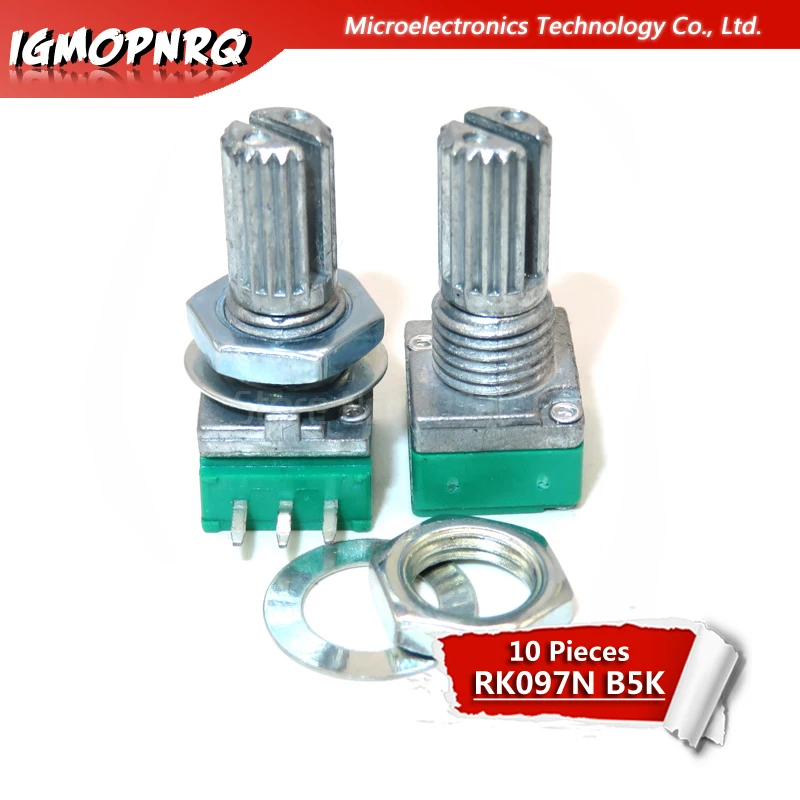 

10pcs 3pin RK097N B5K 5K single linked potentiometer audio amplifier seal potentiometer handle length 15mm