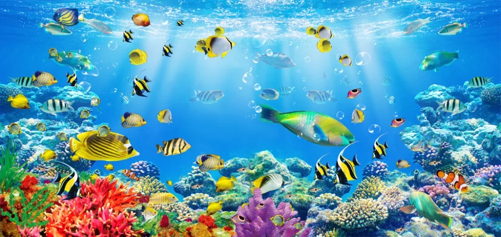 Goedkoop Aanpassen Size 3D Gordijn Coral Onderwaterwereld Vis Gordijn Woonkamer 3D Badkamer Douchegordijn 3D Gordijn Blackout