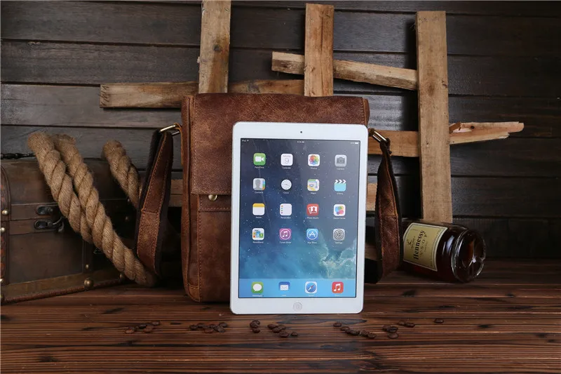 

Men Bags Shoulder Messenger Bags Genuine Leather Crazy Horse Male Crossbody Pocket Small Man Fashion Business For IPAD Gift