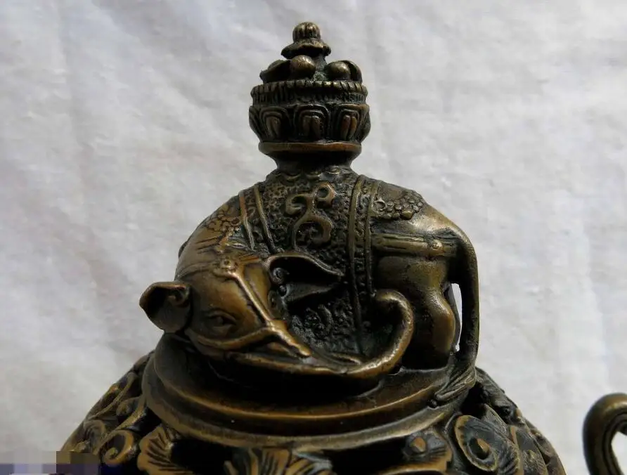 8 &quotКитайская латунная медная декоративная картина слон Курильница статуя