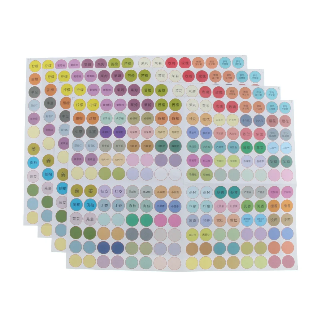 

Pack of 4 Sheets Essential Oil Bottle Cap Labels Aromatherapy Stickers for Retail Stores Beauty Salon Refillable Bottles