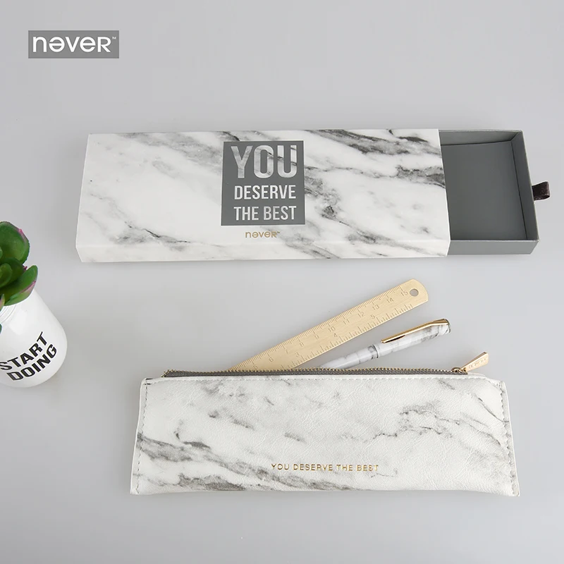 Never marble канцелярские принадлежности, набор металлических магнитных ручек, сумка для карандашей, латунная линейка, Подарочные канцелярские принадлежности для девочек, офисные и школьные принадлежности