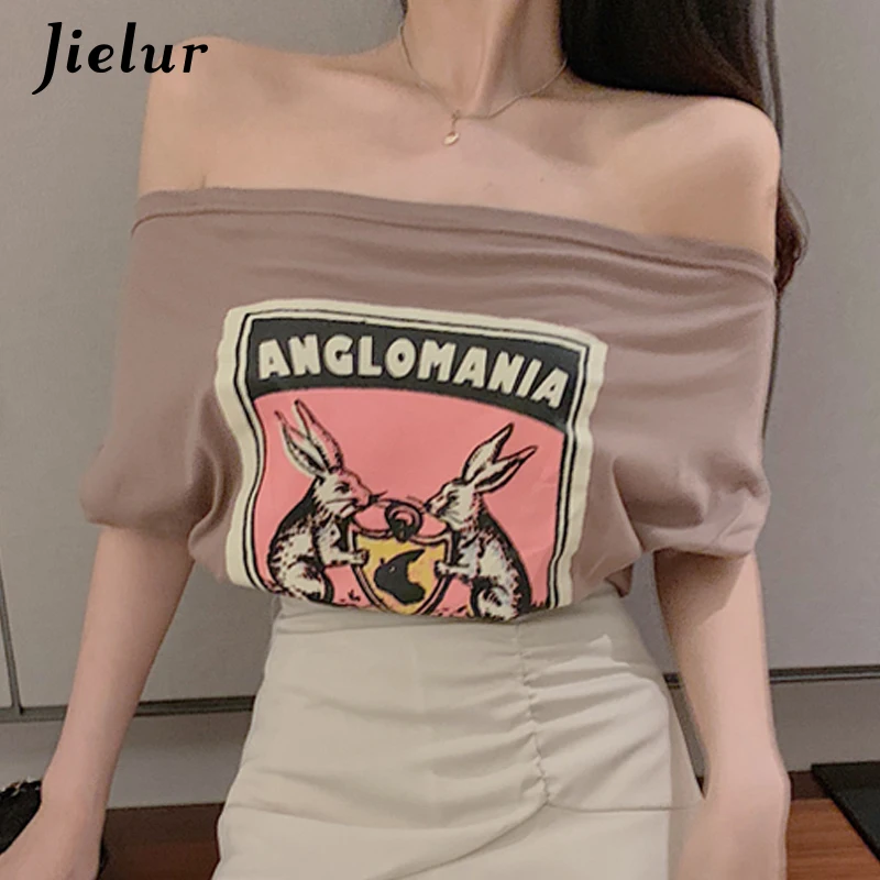 Jielur милые женские футболки с принтом из мультфильмов футболка вырезом лодочкой