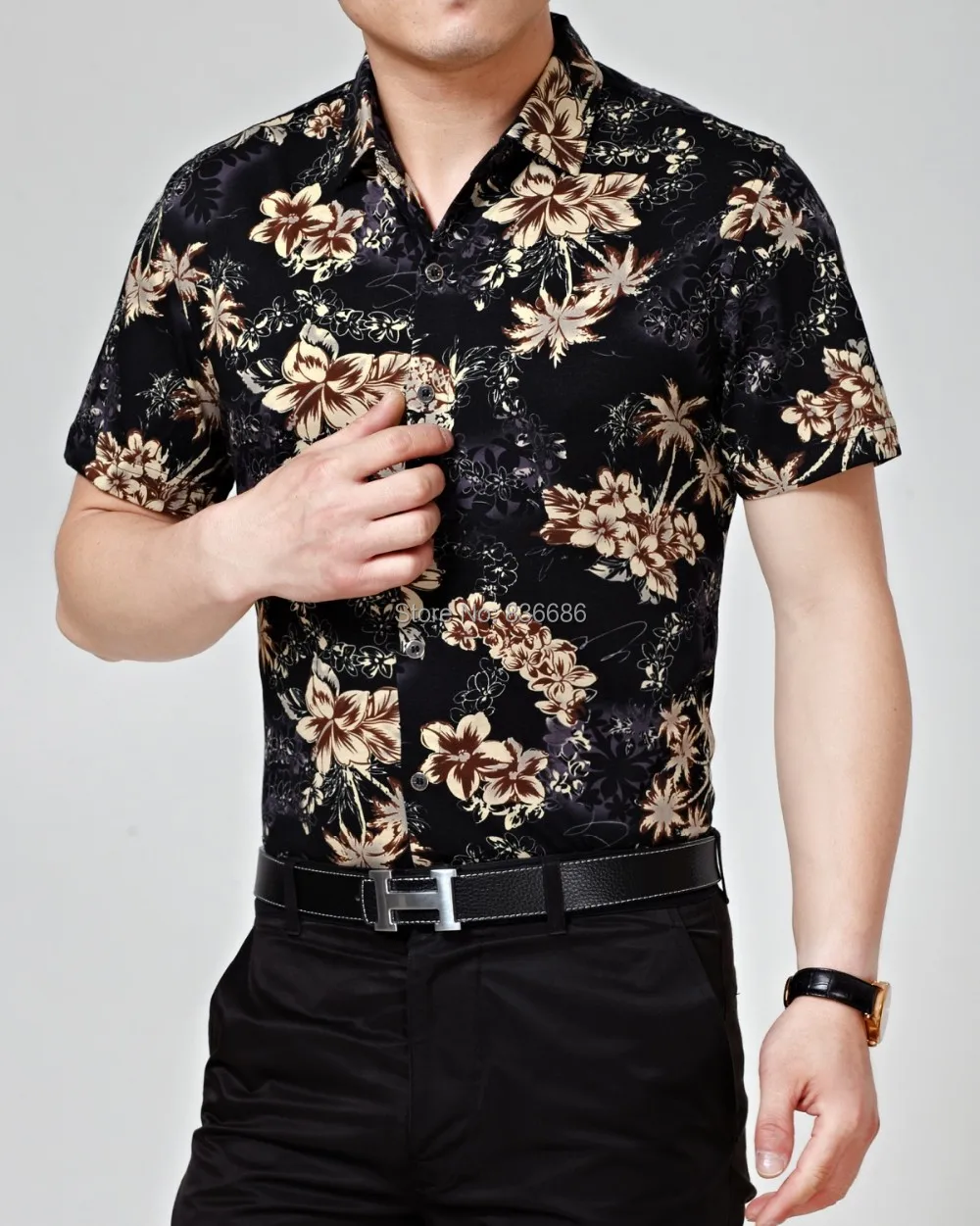 Высококачественная Летняя мужская гавайская рубашка с модным цветочным принтом