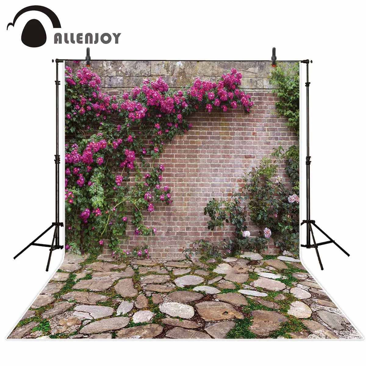 Фотофон Allenjoy для фотостудии весенний Пасхальный сад цветы лоза кирпичная стена