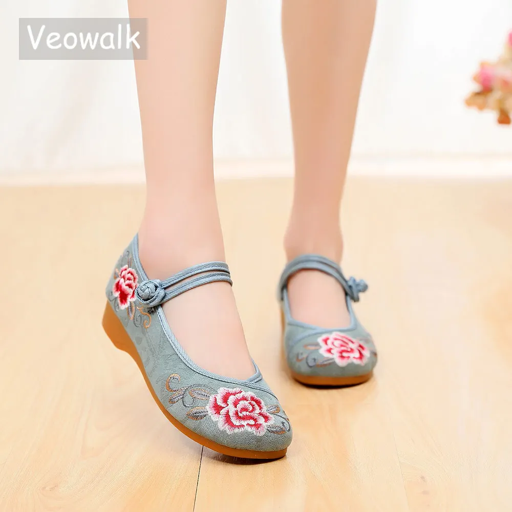 Veowalk/жаккардовые Хлопковые женские балетки на плоской подошве с вышивкой